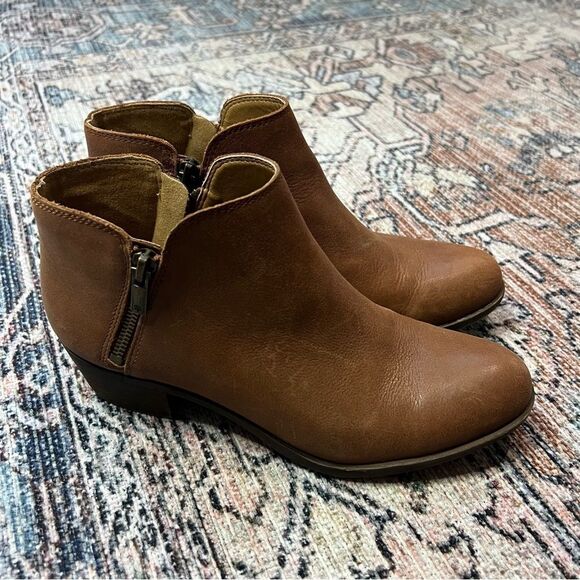 LUCKY BRAND Burklee Leather Ankle Boots Zippers Size 8 Brown Booties - Picture 1 of 10